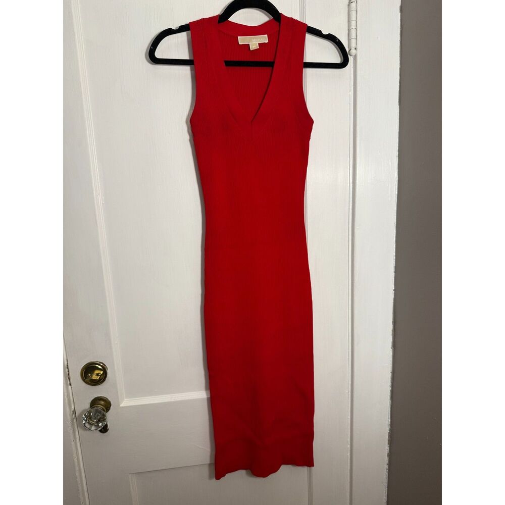 Michael Kors Red RIbbed Sleeveless Midi Dress
